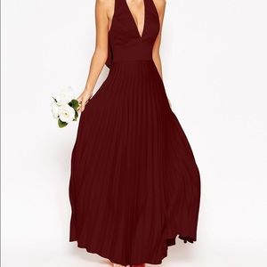 Pleated Deep V Satin Gown