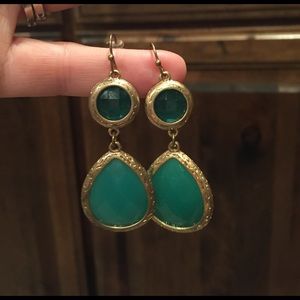 Gold and teal drop earrings