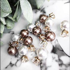 Faux Diamond and Bronze Pearl Back Earrings