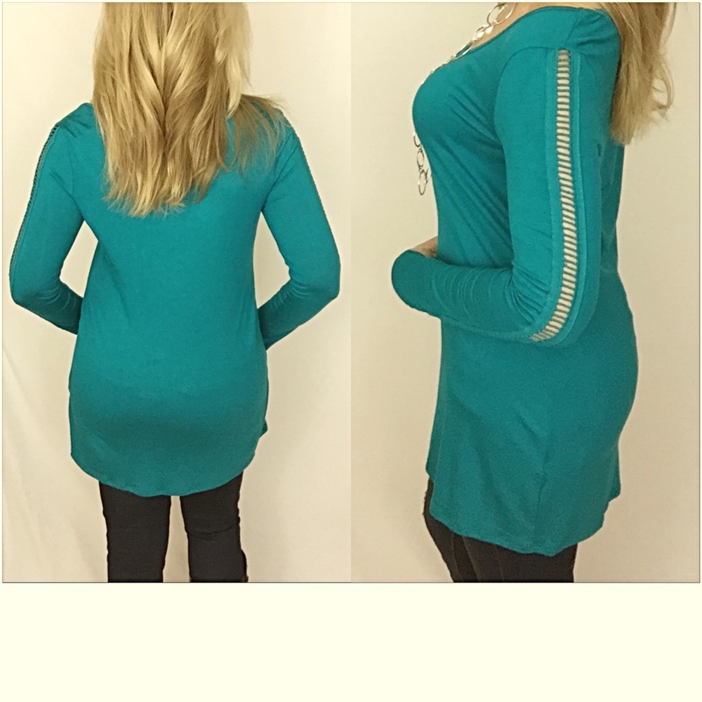 Sold Cut Out Sleeve Tunic Top Teal Small - Picture 3 of 5