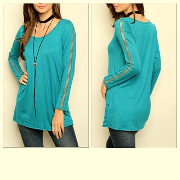 Sold Cut Out Sleeve Tunic Top Teal Small - Picture 2 of 5