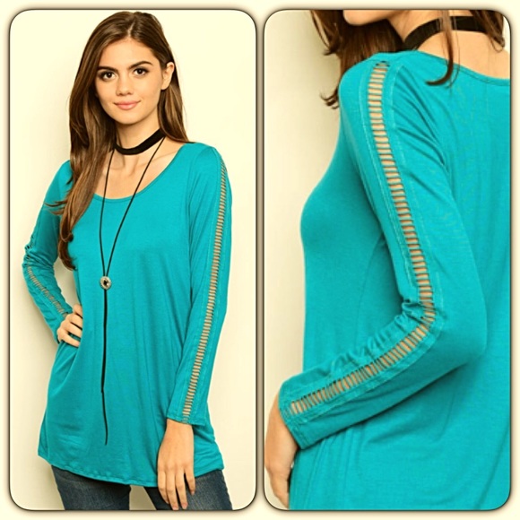 Sold Cut Out Sleeve Tunic Top Teal Small - Picture 5 of 5