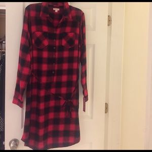 Red plaid flannel dress