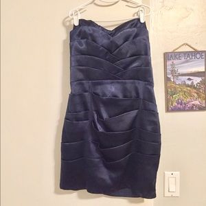 Navy Folded Satin Dress