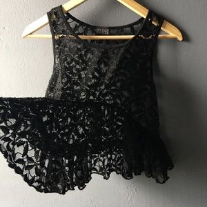 Sheer black lace top Size S