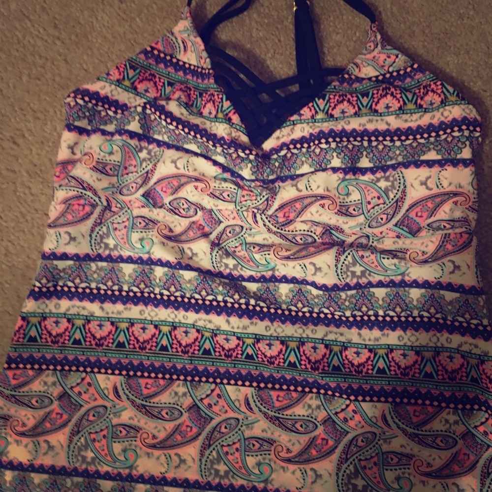 Colorful medium v neck crossed, swim top