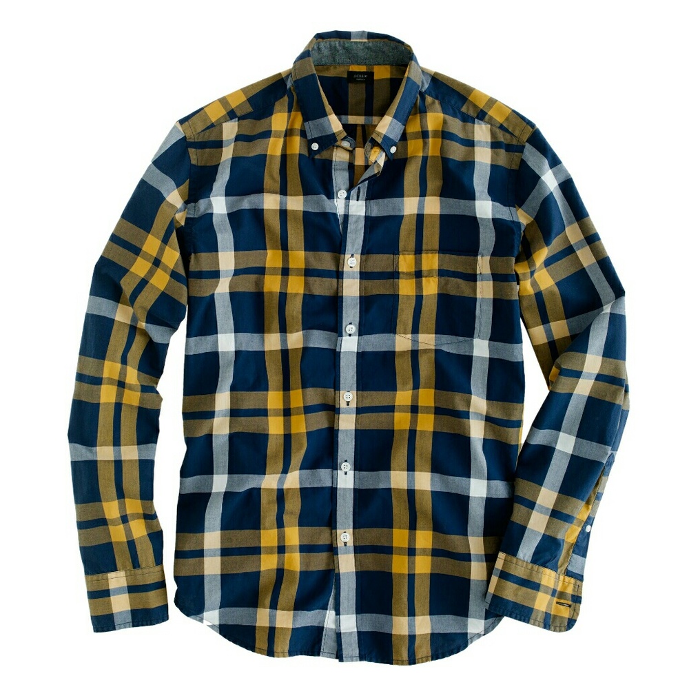 Men's J.CREW Tartan Button Up In Navy & Yellow