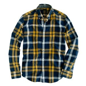 Men's J.CREW Tartan Button Up In Navy & Yellow