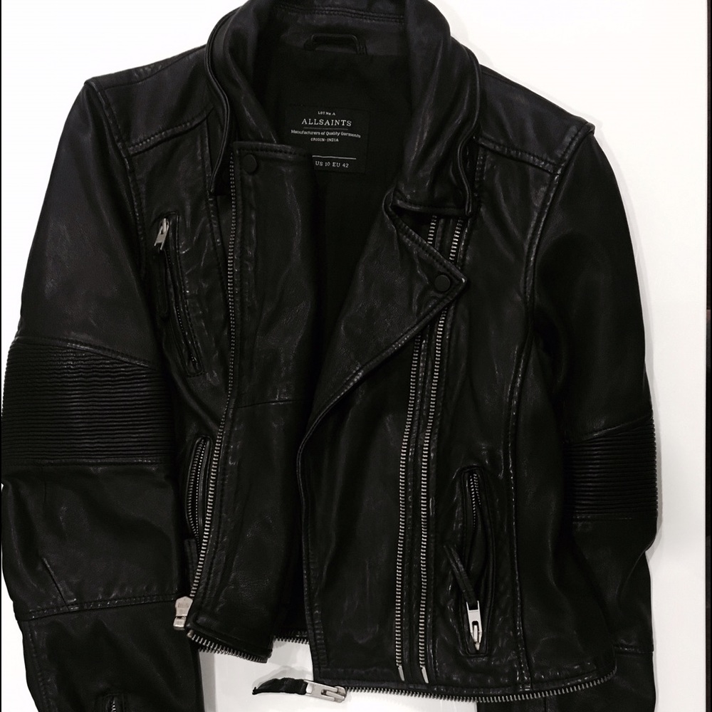 ALL SAINTS BLACK LEATHER JACKET.