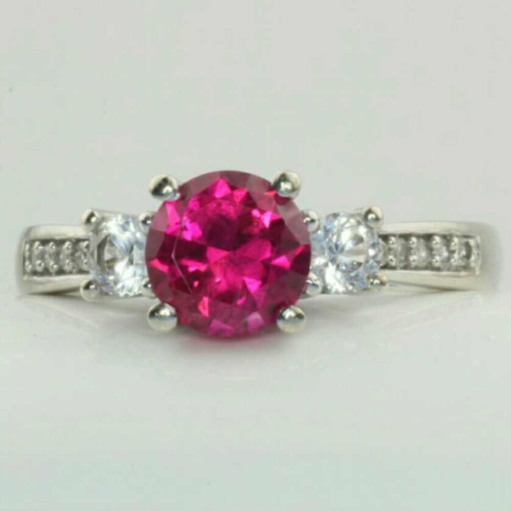 10K White Gold Ruby & Sapphire Ring Size 5
