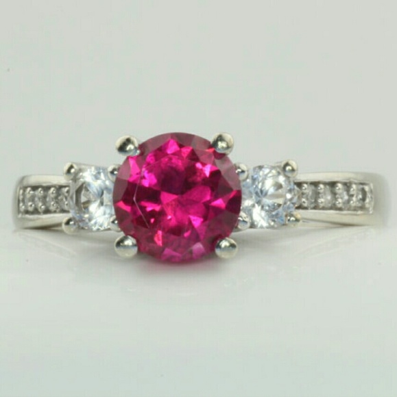 10K White Gold Ruby & Sapphire Ring Size 5