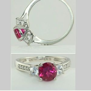 Amour Jewelry - 10K White Gold Ruby & Sapphire Ring Size 5 Amour Jewelry - 10K White Gold Ruby & Sapphire Ring Size 5