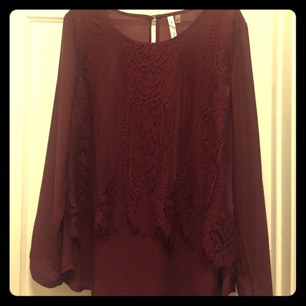 NWT Burgundy lace blouse