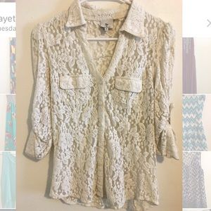 Lace button down