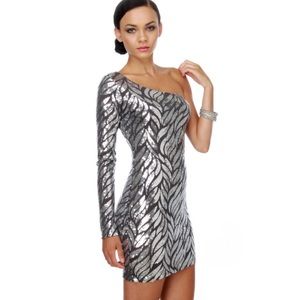 Lulu*s One Shoulder Silver Sequin Dress
