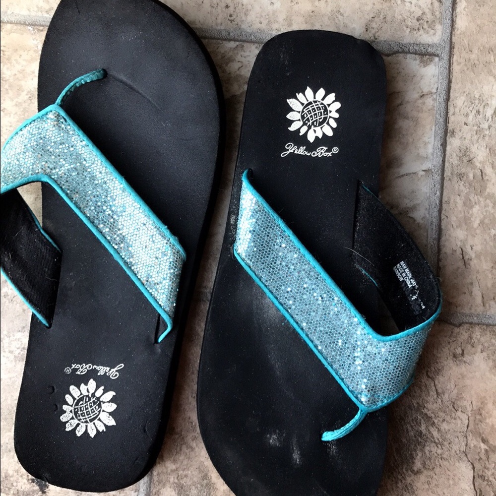 Blue sparkly Yellow Box sandals!