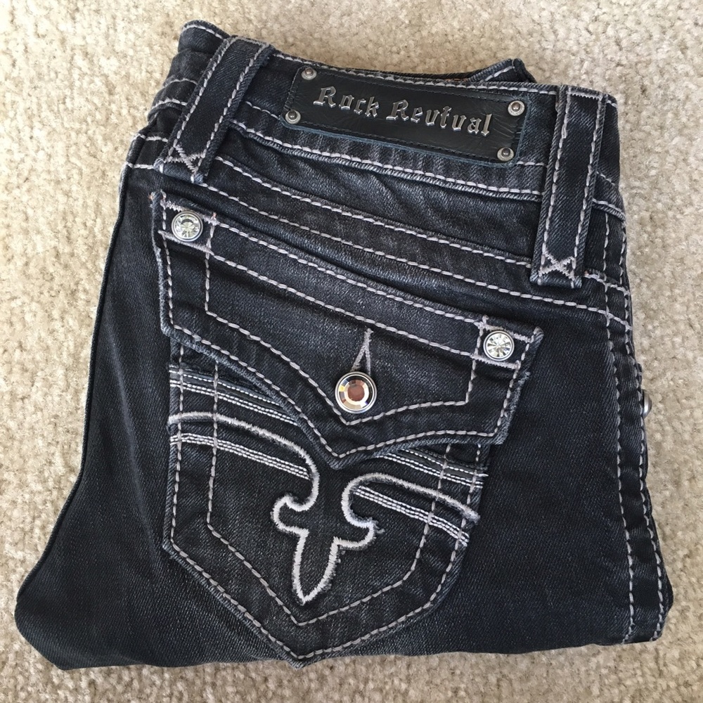 NWOT -Rock Revival Charcoal Dark Gray Washed Jeans