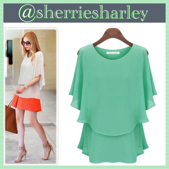 Tops - 🆕Now Available Aqua Chiffon Lotus Sleeve Plus Sz