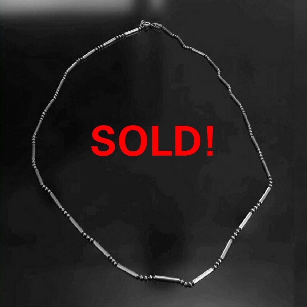 925 Sterling Silver Bar & Ball 18" Necklace Italy