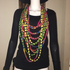 African Fabric multi layered necklace.