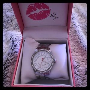 SOLD!!! silver Betsey Johnson w/ rhinestone face