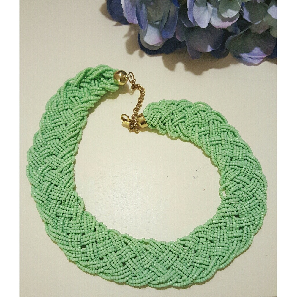 Mint Pastel Green Chunky Braided Necklace