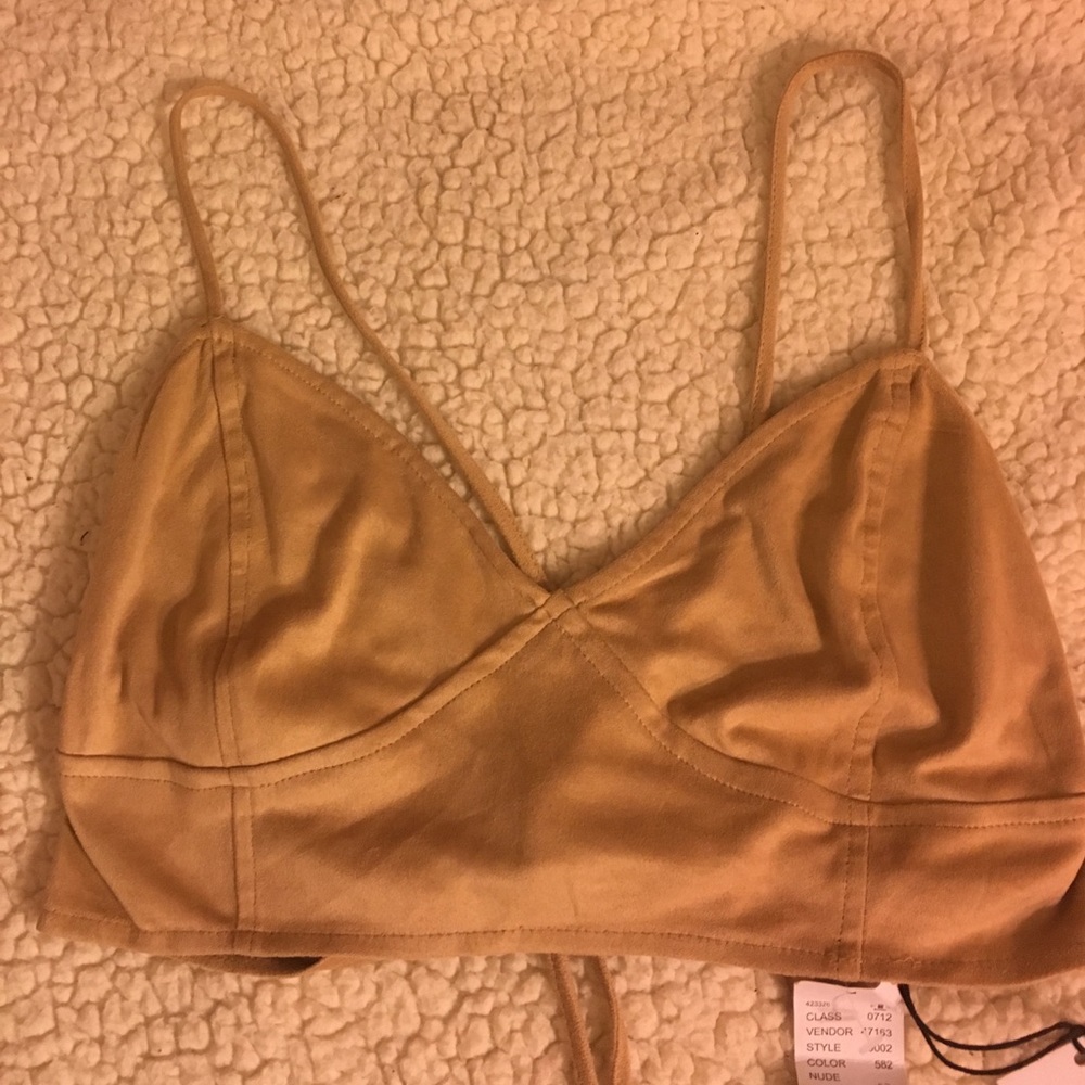 Tan suede/velvet crop top, size medium