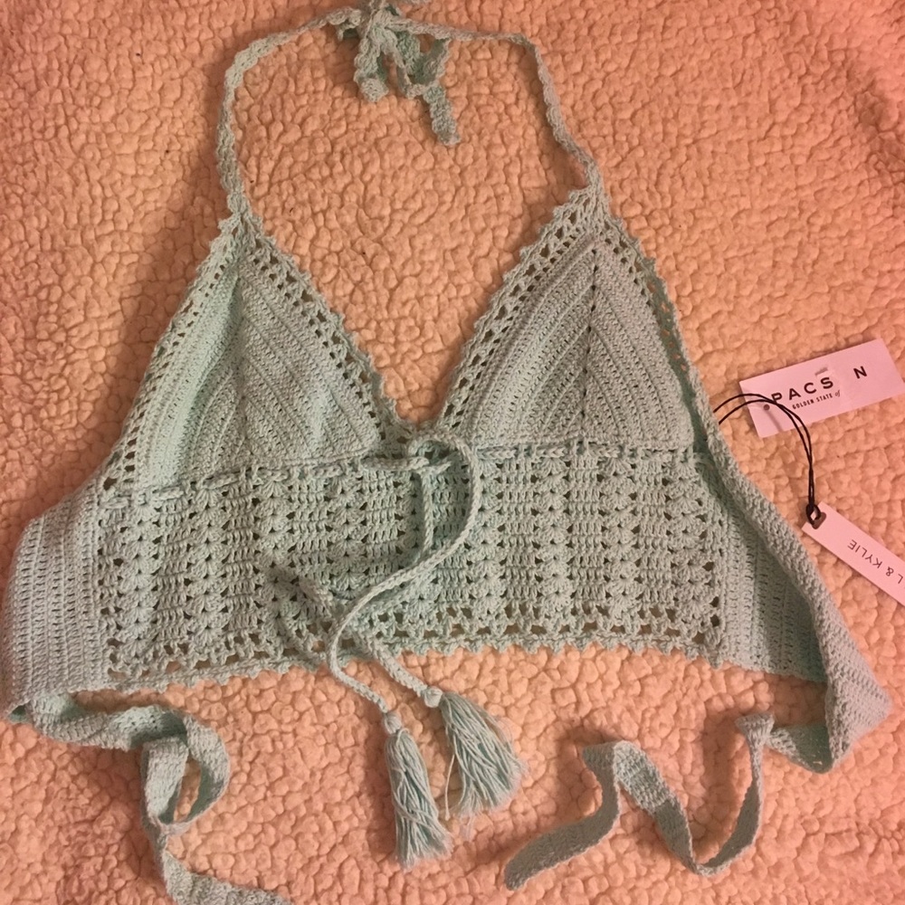 Aqua blue crochet lace crop top