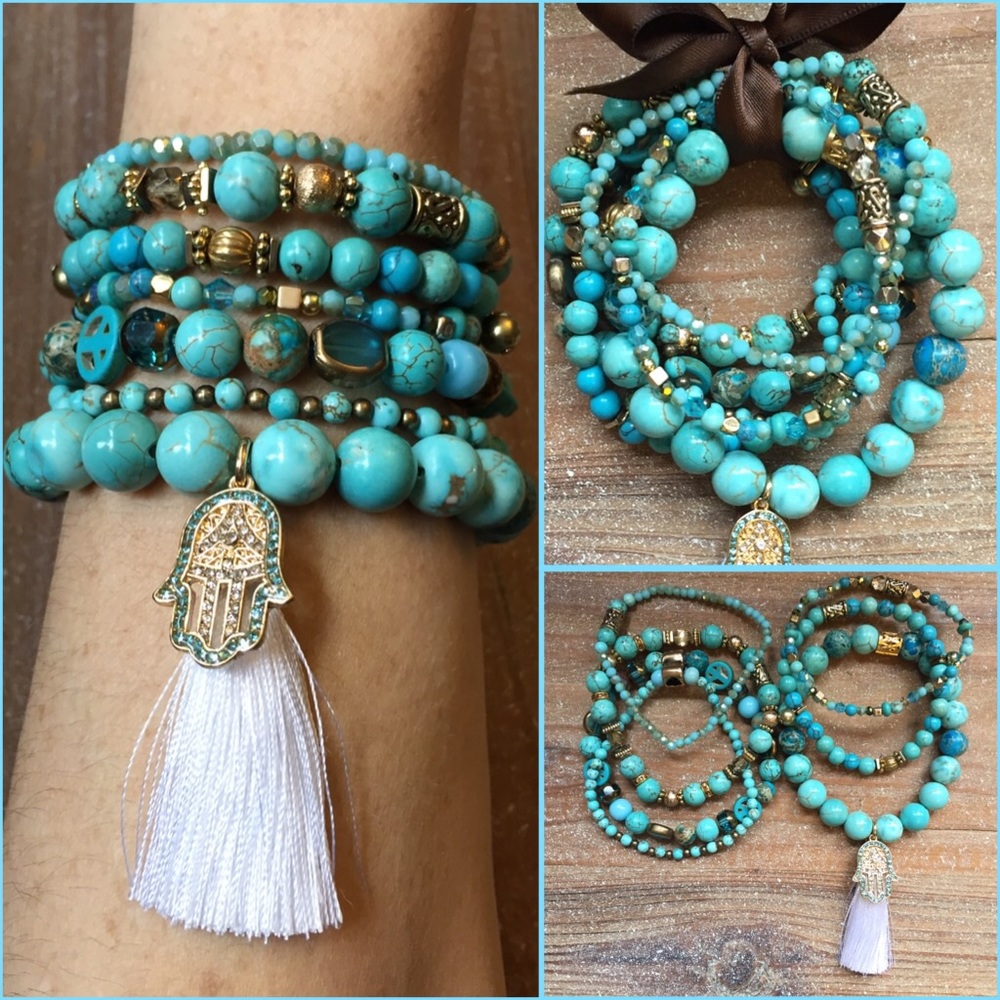 Turquoise Beaded stretch bracelet set