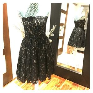 Robert Rodriguez Black/Tan Lace Strapless Dress 6