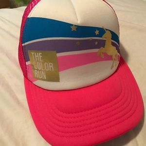 Rainbow unicorn pink color run trucker hat