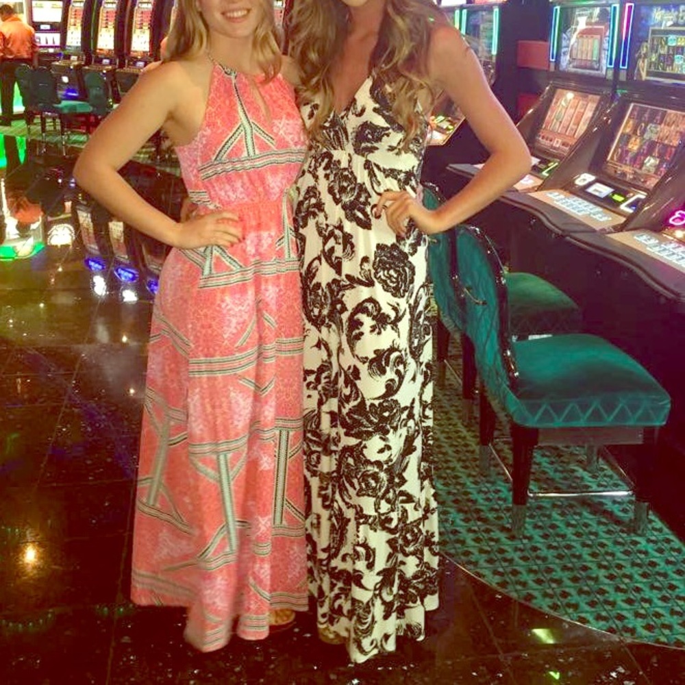 B&W floral halter maxi dress