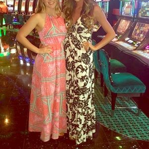 B&W floral halter maxi dress