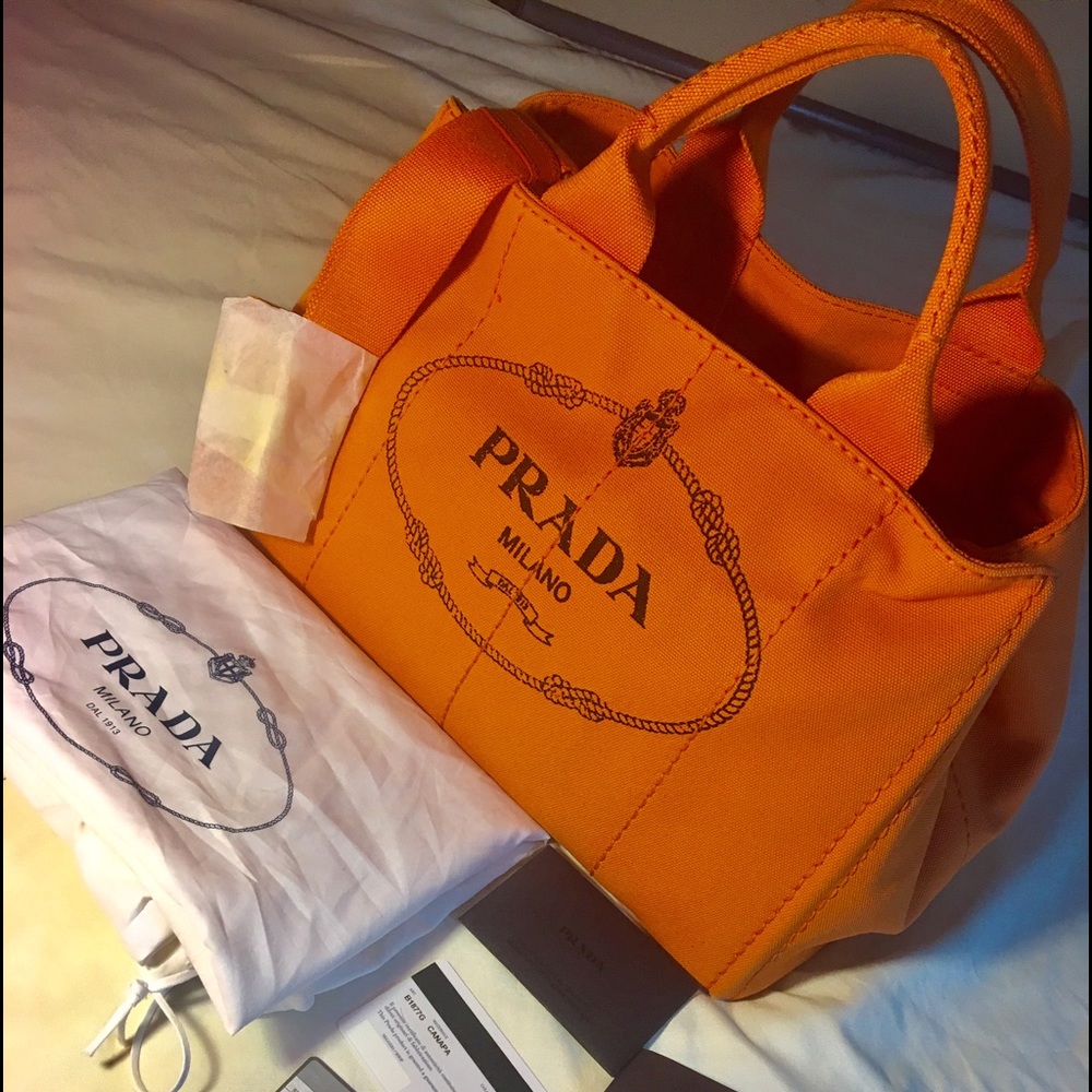 Authentic PRADA MILANO Canvas Logos Tote Orange
