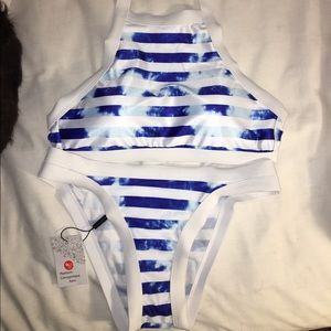 Blue Sky Tie Dye High Neck Halter Bikini Set