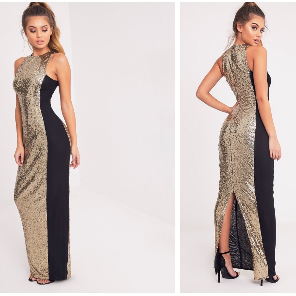 "Carsie Gold Sleeveless Sequin Maxi Dress"✨