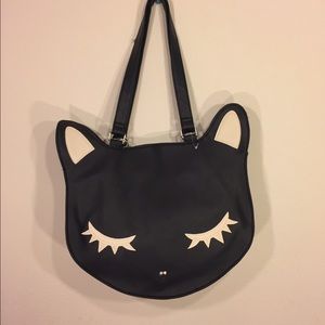 Black Cat Handbag With Gold Heart Nose