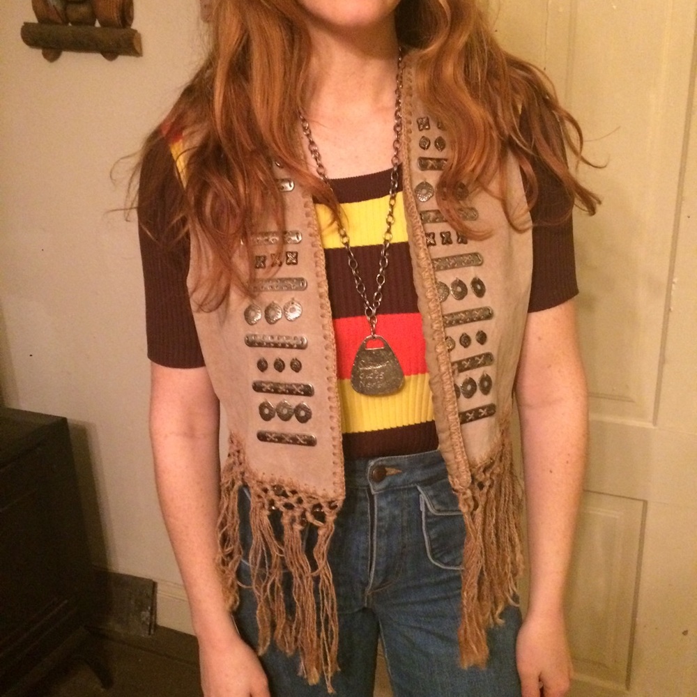 Vintage beaded suede vest