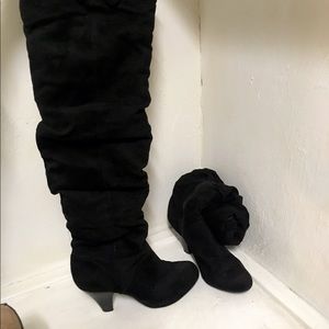 Black suede over the knee boots