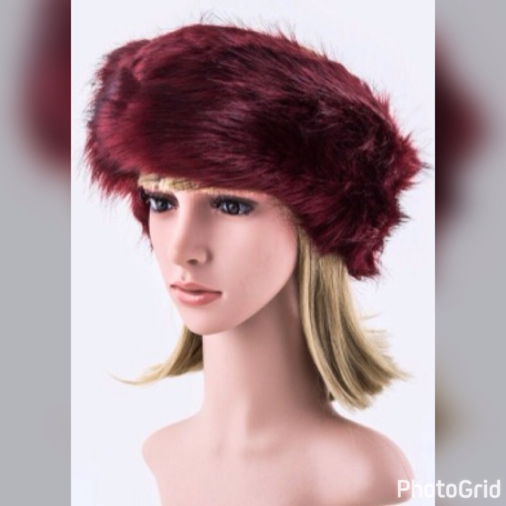 Fur headband burgundy