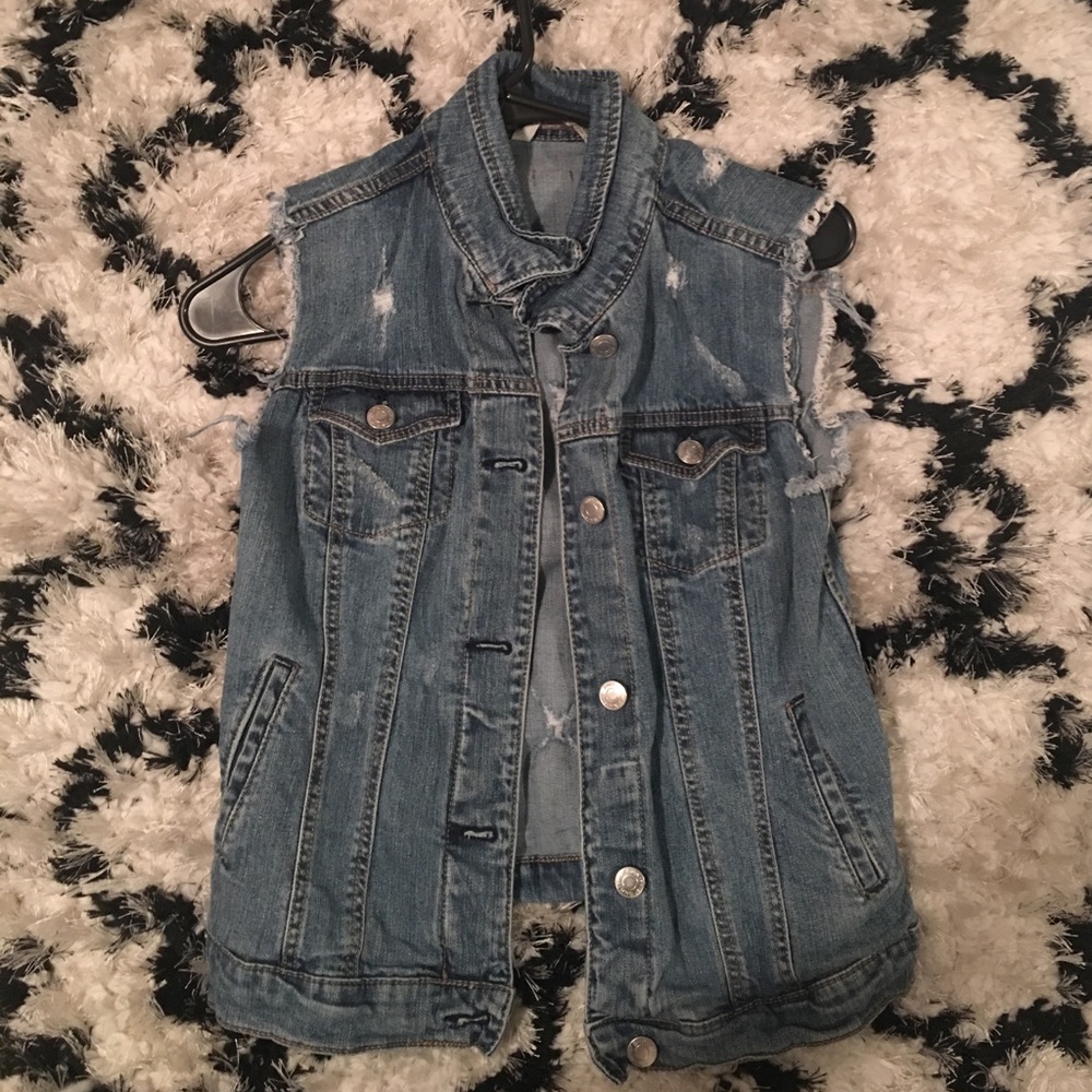 Distressed jean vest
