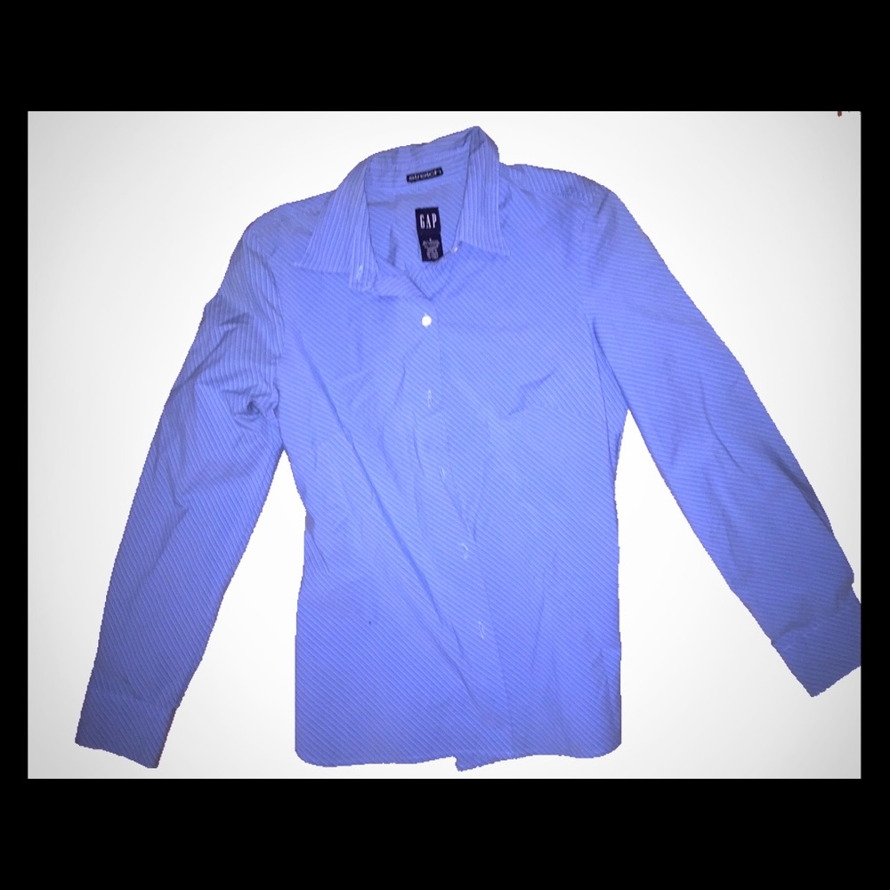 Gap Stretch Fitted Button Down Pinstripe Blouse Sm