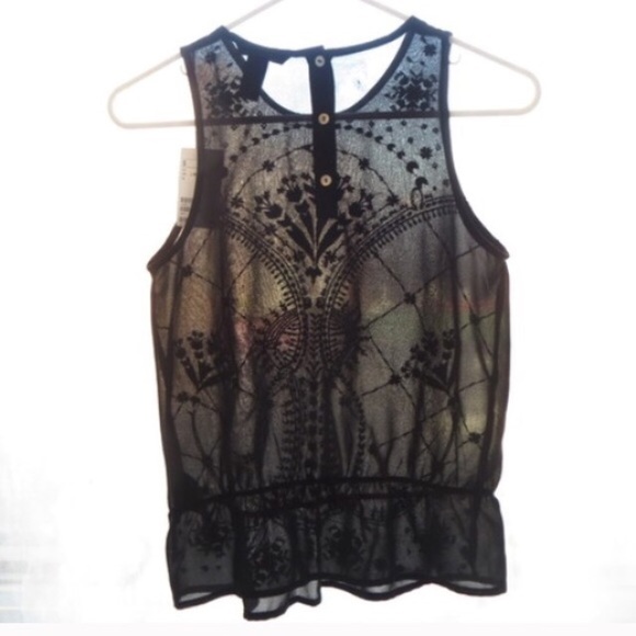SOLD H&M shear peplum embroidered tank - Picture 2 of 4