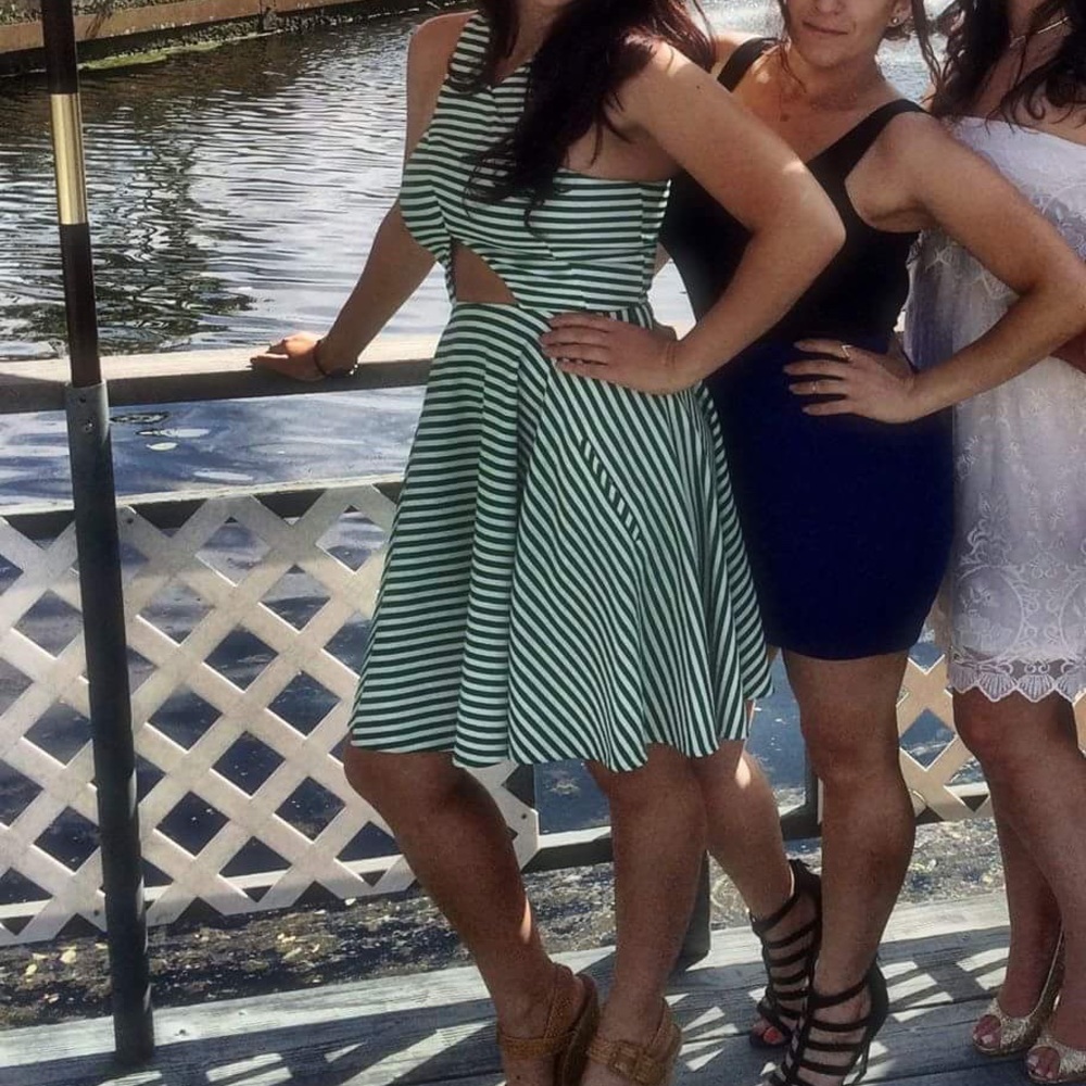 TORN By Ronny Kobo Green & White Striped Dress.