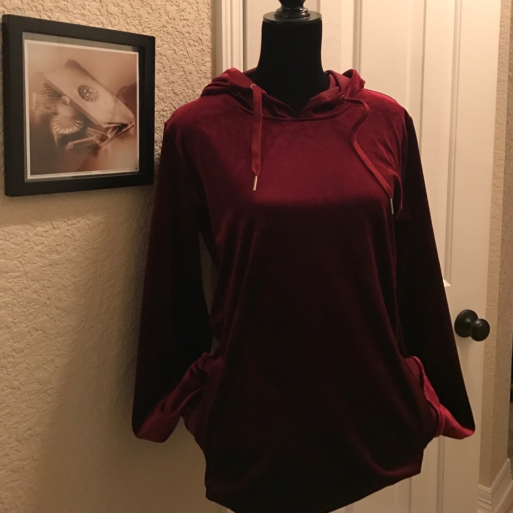 Small burgundy velvet hoodie