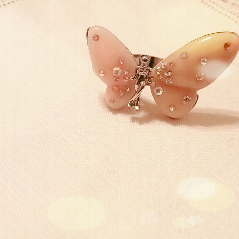 Peach Jeweled Butterfly Fairy Ring