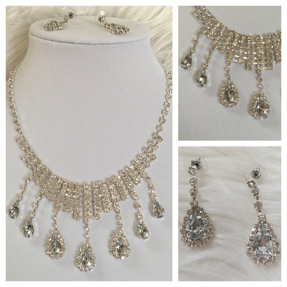 Jonathan Martin Jewelry - Crystal rhinestone necklace earrings set silver