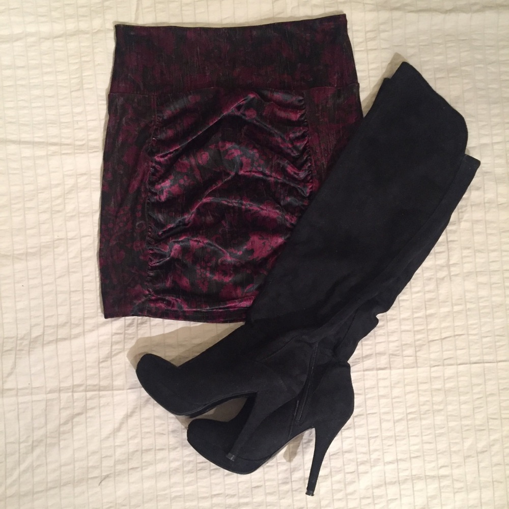 Free People Ruched Velvet Mini Skirt