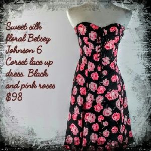 SALE! Vintage Betsey Johnson Silk floral pink blk