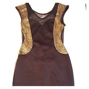 Black & Gold Mesh Back Evening Dress